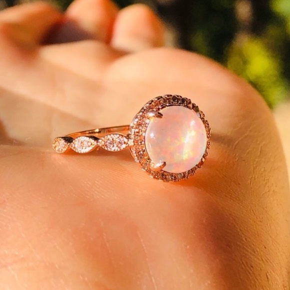 Round Fire Opal Rose Gold Ring - Picture 2 of 5